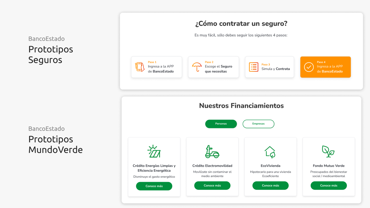 Prototipo mobile y desktop del flujo de contratación de Seguros BancoEstado