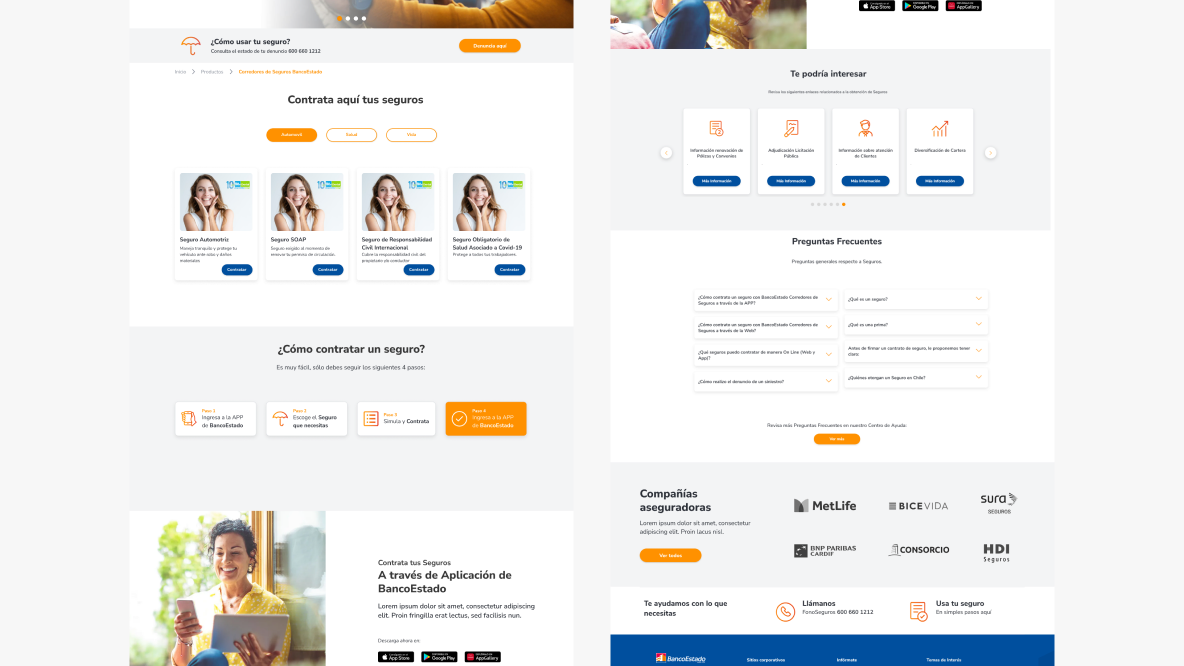 Prototipo desktop del sitio de Seguros BancoEstado